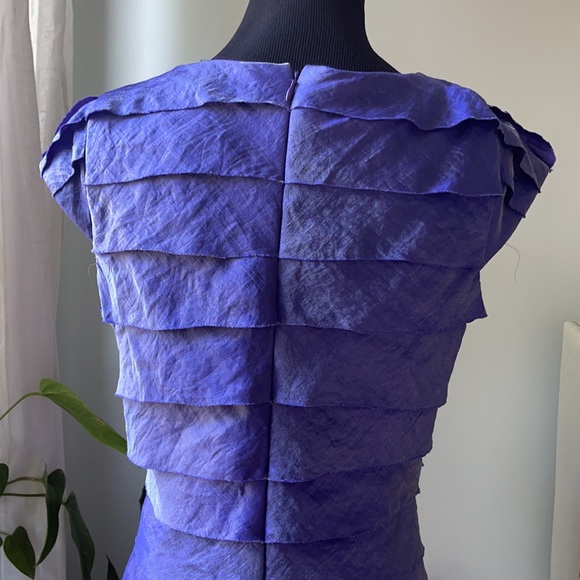 London Times Dress Tiered Purple Iridescent Cap Sleeve Mother Bride Raw Edge - Picture 7 of 16